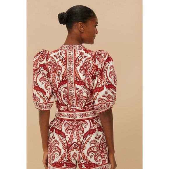 New! Farm Rio Tropical Cameo Off-White Romper Sleeved Jumpsuit M #13 - Picture 6 of 7